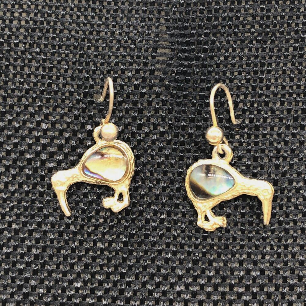 Kiwi Earrings with Mother of Pearl Pierced Fishhook - Picture 5 of 5